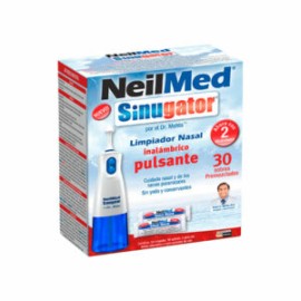 NeilMed Sinugator Lavador Nasal Inalámbrico Pulsarte con 30 sobres premezclados y 3 pilas AA